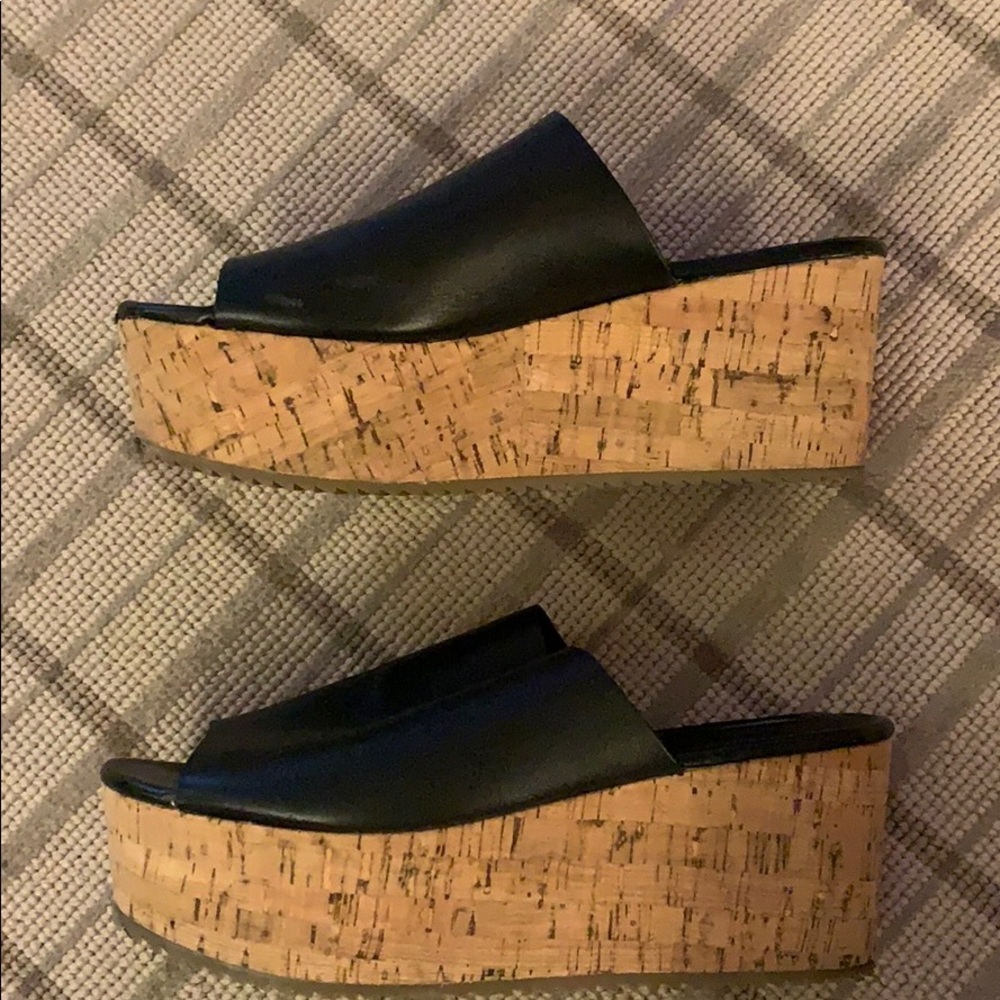 Steven Leather Wedge Slides With Cork Bottoms - image 1